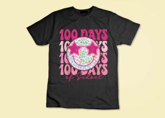 Smile Face Pink Groovy Happy 100 Days of School Kids Girls T-Shirt disign