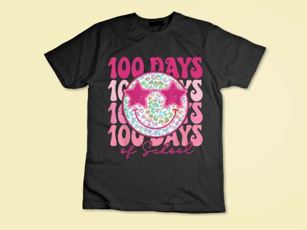 Smile face pink groovy happy 100 days of school kids girls t-shirt disign