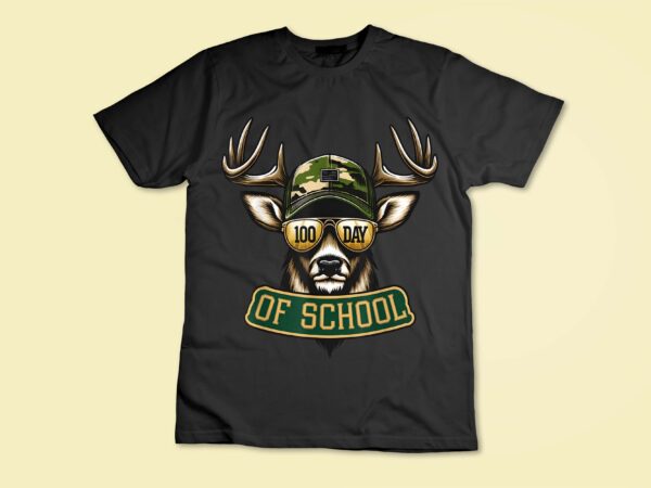 100 days of school deer student boys girls 100th day t-shirt disign