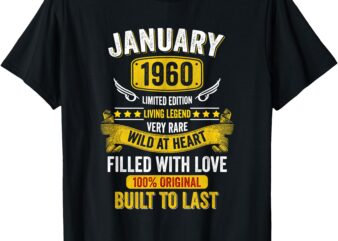 Born In January 1960 Vintage Gift January 1960 Birthday T-Shirt