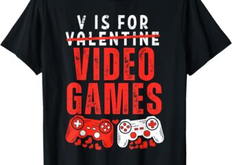 Boys Valentines Day kids V Is For Video Games Gamer boy Men T-Shirt