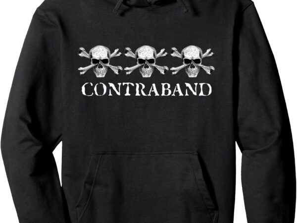 Contraband – pirate – 3 skulls logo pullover hoodie t shirt vector file