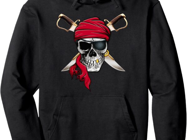 Contraband – pirate – red bandana – skull and swords logo pullover hoodie t shirt vector file