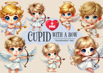 Cartoon Cupid with a bow and arrow. Clipart, PNG. t shirt vector file