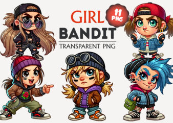 Cartoon girl bandit. Tshirt, PNG.