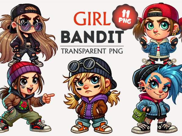 Cartoon girl bandit. tshirt, png.