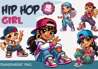 Cartoon hip hop girl. Tshirt, PNG.