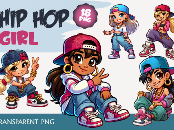 Cartoon hip hop girl. tshirt, png.