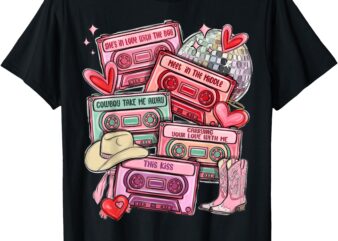 Cassette Tapes And Cowboy Boots Valentine’s Day Love Couples T-Shirt