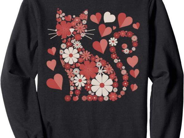 Cat floral hearts romantic valentines day for kids women men sweatshirt