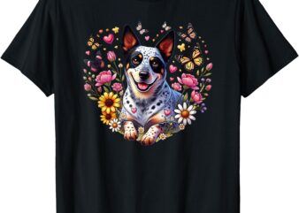 Cattle dog with Wildflowers and Hearts T-Shirt