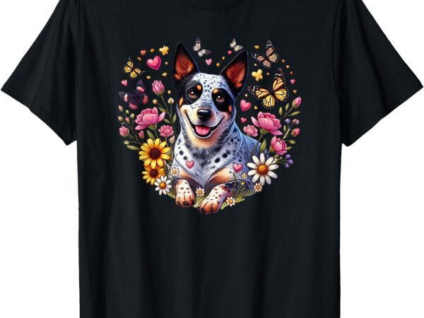 Cattle dog with wildflowers and hearts t-shirt