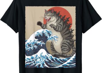 Catzilla Cat Funny Japanese Art Cat Gifts For Men Women Kid T-Shirt