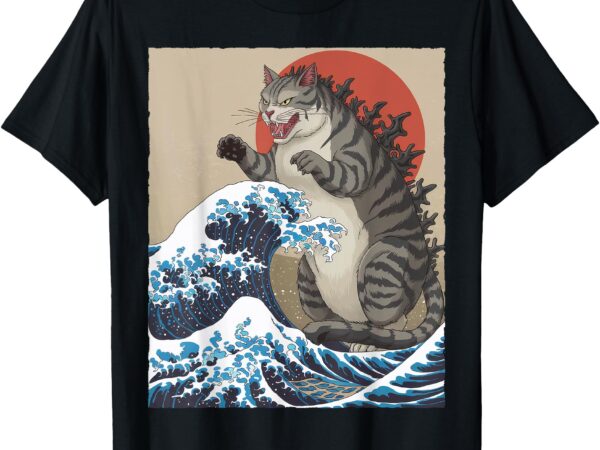 Catzilla cat funny japanese art cat gifts for men women kid t-shirt