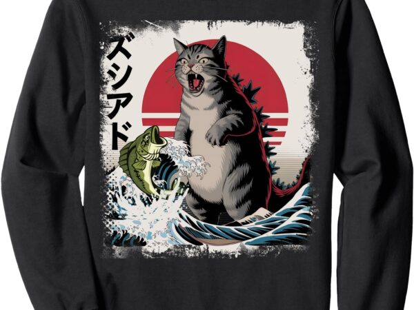 Catzilla cat japanese art funny cat for men women kid sweatshirt