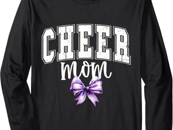 Cheer mom coquette purple bow cheerleader long sleeve t-shirt