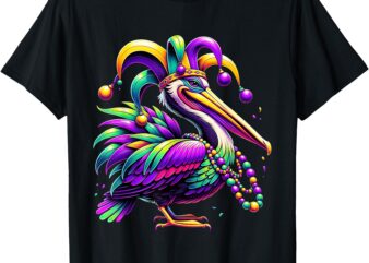 Colorful Mardi Gras Pelican Louisiana Jester Hat Beads T-Shirt