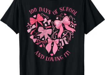 Coquette 100 Days of School Loving It Pink Bow Girl Teacher T-Shirt