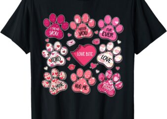 Coquette Bow Dog Paw Print Heart Valentine Dog Mom Dog Lover T-Shirt