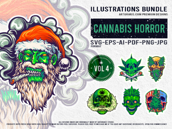 Bold halloween collection featuring cannabis inspired skulls illustration t shirt template