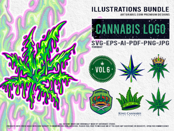 Psychedelic leaf cannabis collection illustrations t shirt illustration