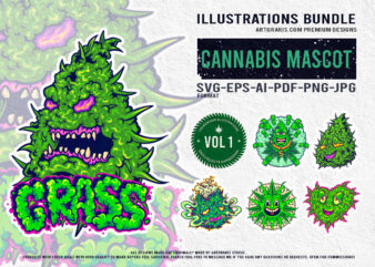 Playful Green Cannabis Characters Illustrations Collection