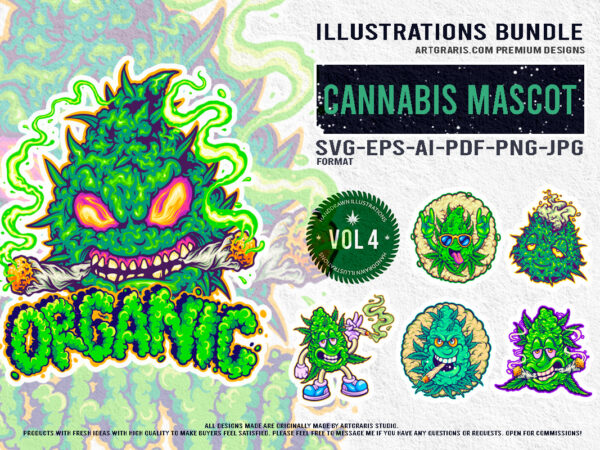 Psychedelic cannabis buddies illustrations pack t shirt illustration