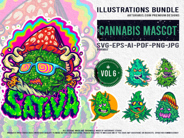 Fun and imaginative cannabis logo illustration t shirt graphic design