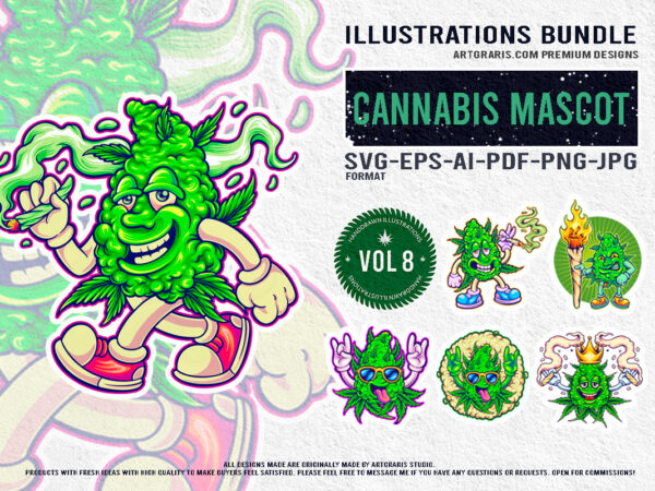 Green gang cannabis character fun illustrations t shirt design template