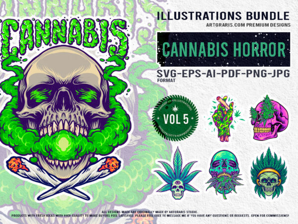 Cannabis inspired skull halloween bundle design illustration