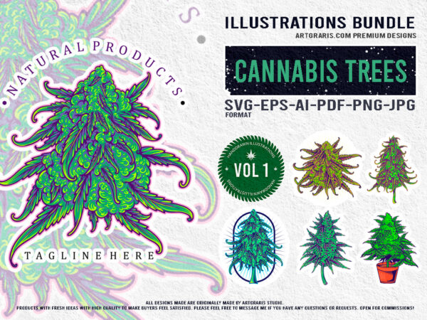 Cannabis plants flora vibrant illustrations pack t shirt vector file