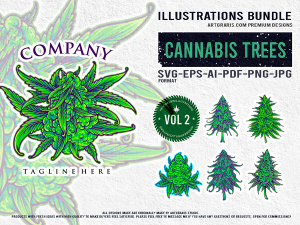 Cannabis trees collection illustrations natural products t shirt vector file