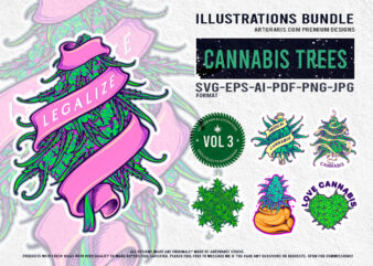 Artistic Cannabis Botany Vibrant Green Illustrations