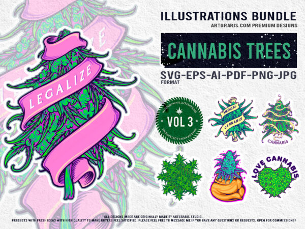 Artistic cannabis botany vibrant green illustrations t shirt vector