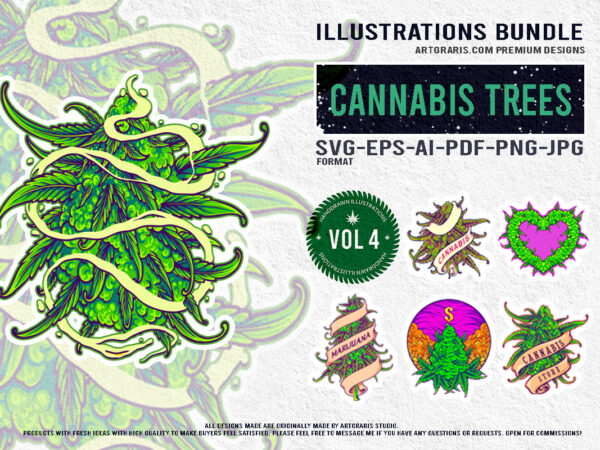 Cannabis bloom vibrant illustrations collection t shirt vector file