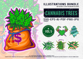 Green Gold Cannabis Plant Illustrations Pack