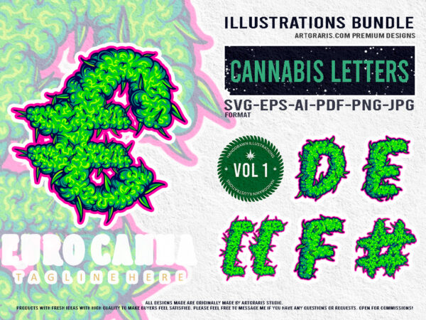 Artistic ganja typography and signage collection t shirt vector