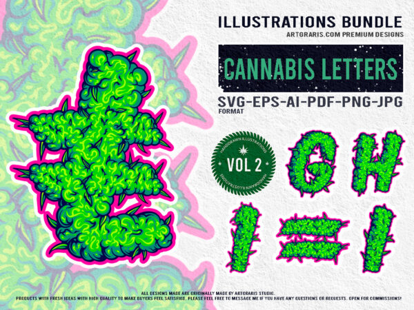 Vibrant ganja typography illustration collection t shirt vector art