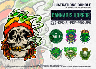 Eclectic Cannabis Themed Skull Bundle Illustrations