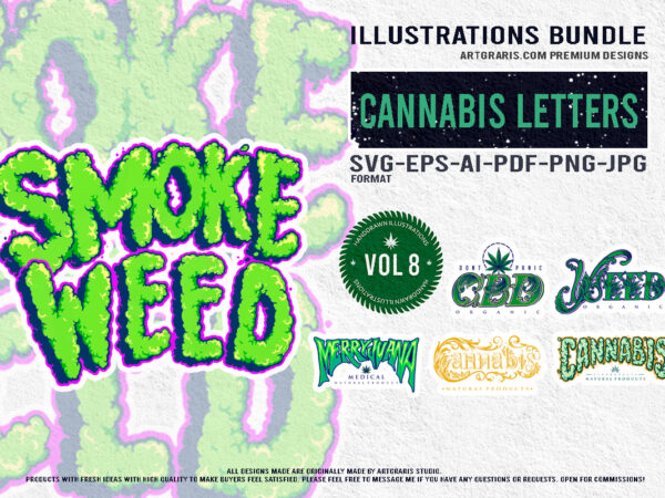 Cannabis typography collection artistic wordmarks and logos t shirt vector file