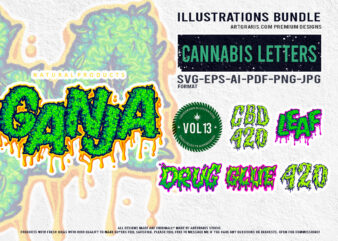 Typography of Cannabis like CBD, Glue, 420, Ganja