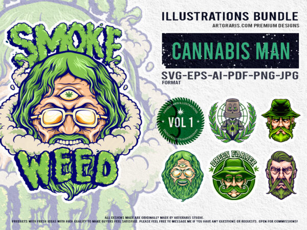 Quirky cannabis culture themed bundle illustrations t shirt illustration