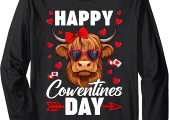 Cute Happy Cowentines Day Highland Cow Valentines Day Girls Long Sleeve T-Shirt