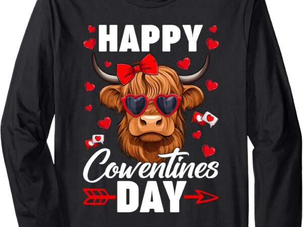 Cute happy cowentines day highland cow valentines day girls long sleeve t-shirt