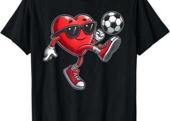 Cute Heart Playing Soccer Valentines Day Soccer Boys Kids T-Shirt