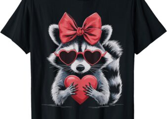 Cute Raccoon Sunglasses Hearts Bow Valentines Day Women T-Shirt