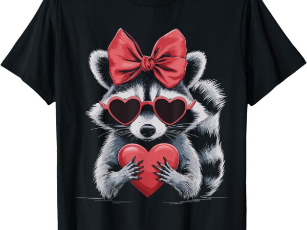 Cute raccoon sunglasses hearts bow valentines day women t-shirt