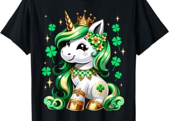 Cute Unicorn Shamrock St Patricks Day Girls Kids Lepricorn T-Shirt