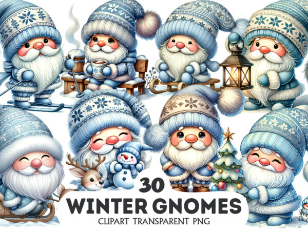 Cute winter gnomes. clipart, png. t shirt vector file