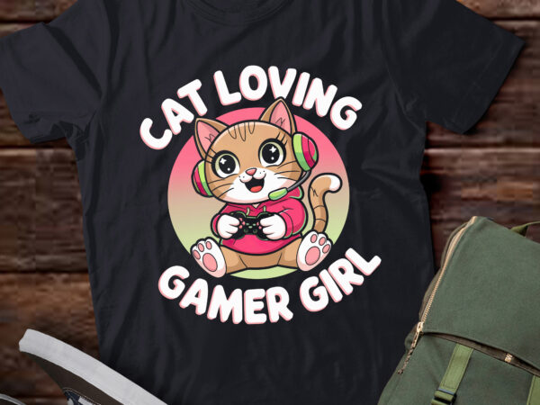 Da24-cat loving gamer girl cute gamer cat lover video game t shirt vector illustration